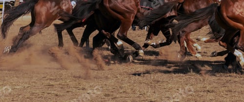 Preview: Bottom half of horses running on dry grounds that is being pushed up