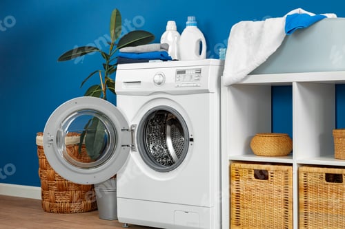 Preview: Laundry room. Close up of washing machine