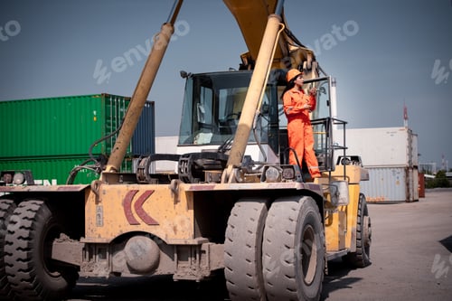 Preview: Engineer worker under working with fork lift container truck is transportation container shipping do