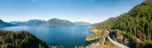 Preview: Aerial Panoramic View of Sea to Sky Highway on Pacific Ocean West Coast