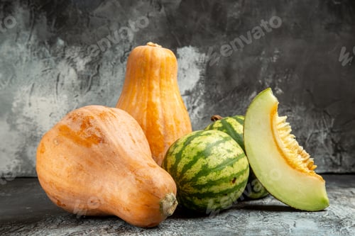 Preview: front view fresh watermelon with pumpkin on dark-light background food fruit ripe photo