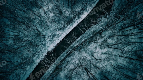 Preview: Aerial shot of a road surrounded by a forest covered in the snow - perfect for wallpapers