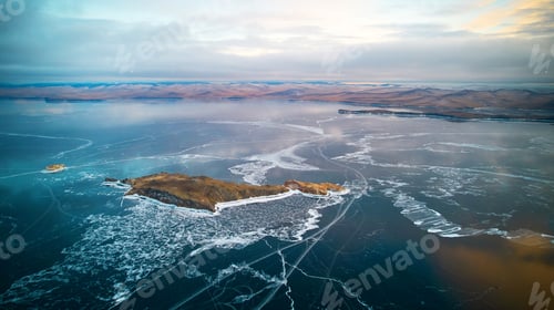 Preview: Aerial photography of Lake Baikal in winter.