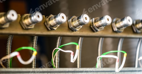 Preview: Rows of metal round plugs connected to each other