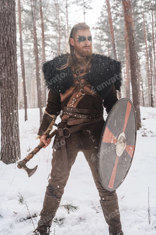 Preview: Norse Warrior Poised with Axe and Shield