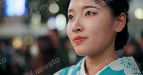 Preview: Thinking, Japanese woman and ideas with decision, choice and opportunity with planning, wonder and