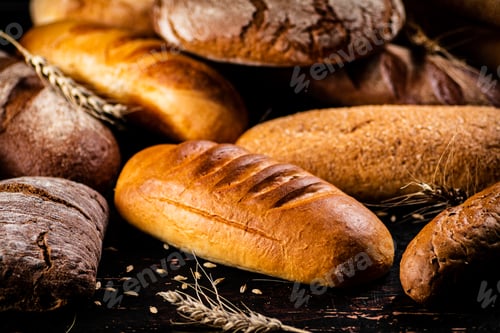 Preview: Different types of bread with spikelets.