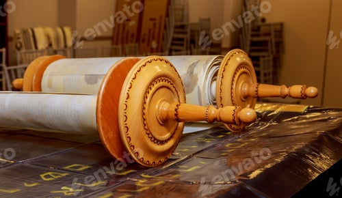 Preview: old torah scroll book close up detail Jews Torah