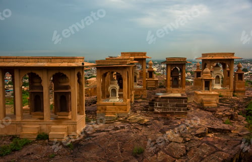 Preview: Cenotaphs Hindu tomb mausoleum . Jaisalmer, Rajasthan, India