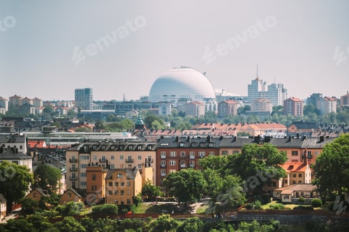 Preview: Stockholm, Sweden. Ericsson Globe In Summer Skyline. It's Currently The Largest Hemispherical