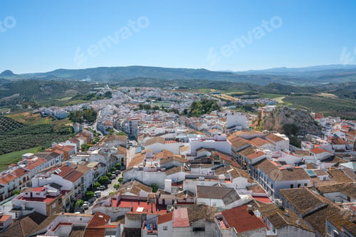 Preview: Aerial view of Olvera with Penon del Sagrado Corazon - Olvera, Andalusia, Spain