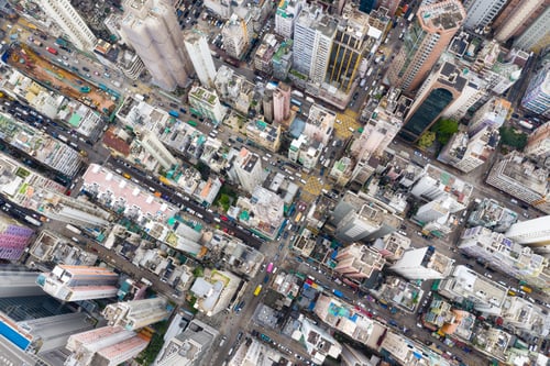 Preview: Yau Ma Tei, Hong Kong 09 May 2019: Top view of Hong Kong downtown city in Kowloon side