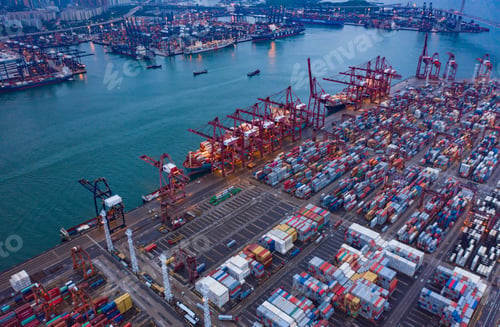 Preview: container cargo ship in the export and import business and logistics. Shipping to the harbor