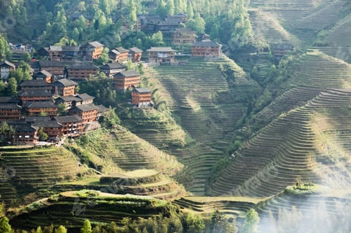 Preview: terraced village at dusk
