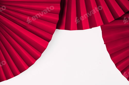 Preview: Chinese New Year .Decor pattern fan on red background. Red paper fans .Lunar New Year banner templa