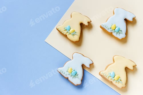 Preview: Easter Bunny Cookies Decorated on a Pastel Background