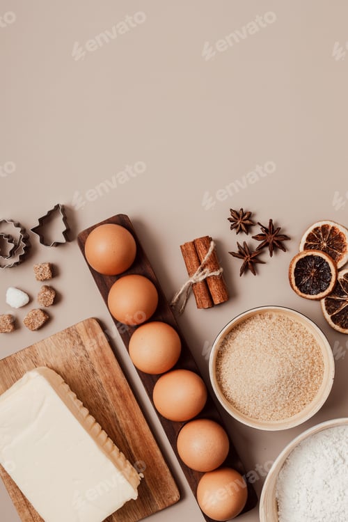 Preview: Christmas cookie baking background. Festive cooking