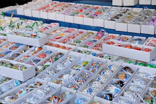 Preview: Traditional Easter painted colorful eggs are sold at a market in Prague, Czech Republic.