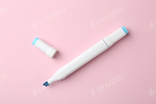Preview: One blue double sided marker on pink background, top view