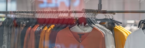Preview: Banner, web page or cover template of clothes rack in glasses fashion shop at shopping department