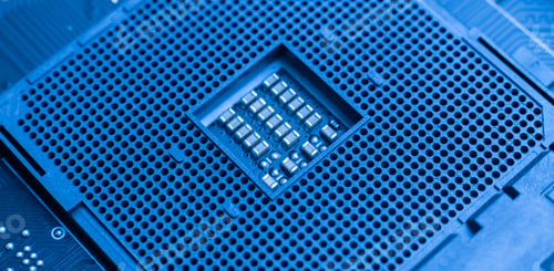 Preview: the macro view THe empty new computer socket on the motherboard for central processor or cpu