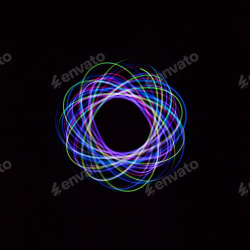 Vista previa: Esfera colorida abstracta sobre fondo negro