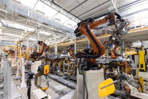 Preview: Plant for production of cars. Modern automotive industry. Electric car factory, conveyor