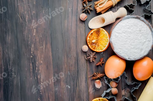 Preview: ngredients for baking on the old wooden table