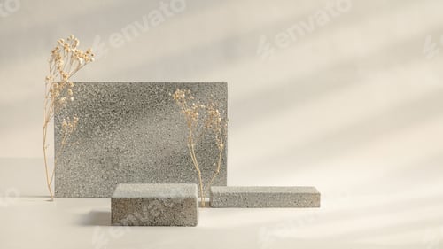 Preview: Minimal stone stage product display with sunlight from window