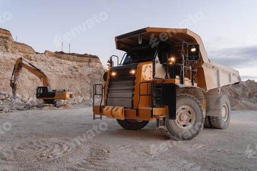 Preview: Large dumper truck and excavator working in open pit mine