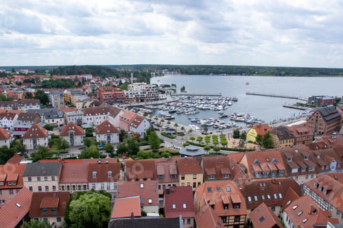 Preview: Aerial view of Waren, lake Muritz, Mecklenburg Western-Pomerania, Germany