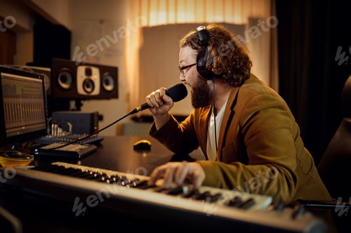 Preview: Sound engineer holds microphone, recording studio