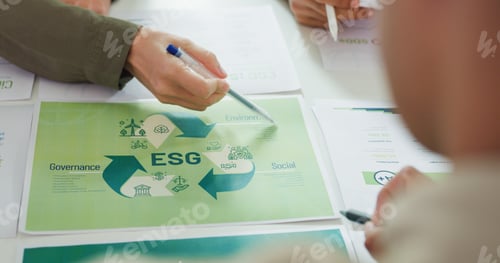 Preview: Closeup group Asia businesspeople talk ESG strategies risk management workshop.
