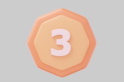 Stylized number 3 with a hexagonal background