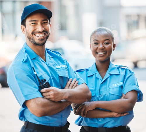 Preview: Security guard, safety officer and team portrait on the street for protection, patrol or watch. Law