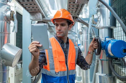 Preview: Construction Worker Using Tablet Inside Industrial Plant