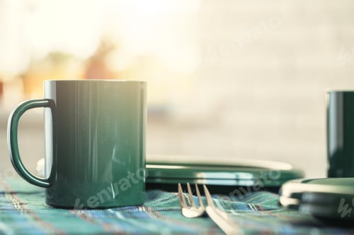 Preview: Green plastic kitchenware on a table close up