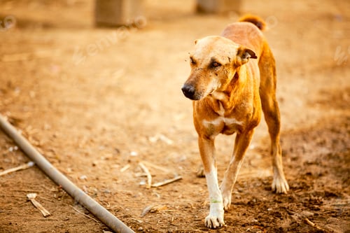 Preview: Closeup shot of a ginger stray dog walking in the nature