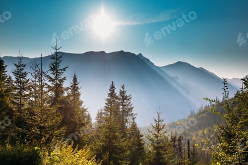 Preview: Tatra National Park, Poland. Sunrise Above Summer Mountain And M