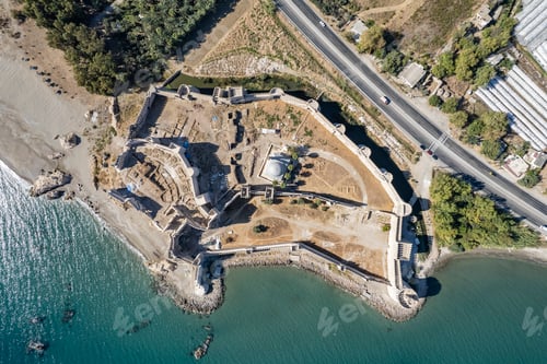 Preview: Aerial view of the Mamure Castle or Anamur Castle in Anamur Town, Turkey