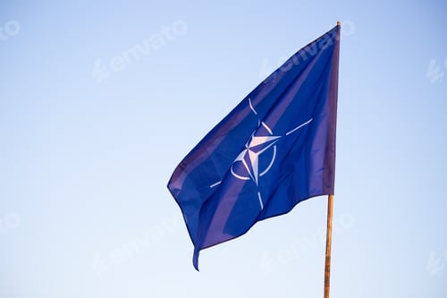 Preview: NATO flag.North Atlantic Treaty Organization flag waving.