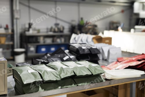Preview: Coffee Bean Bags in Packaging Department of Coffee Roastery