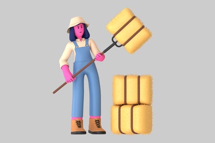 Preview: Cartoon farmer with hay bale lifter