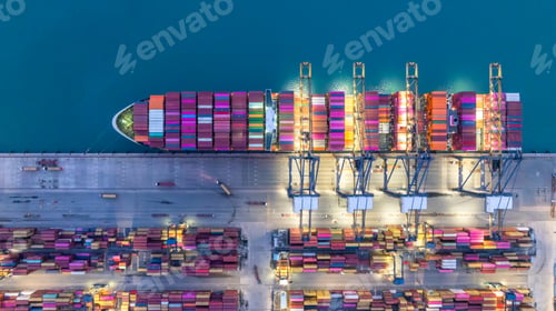 Preview: Aerial view cargo container ship global business maritime logistic, Cargo container ship freight