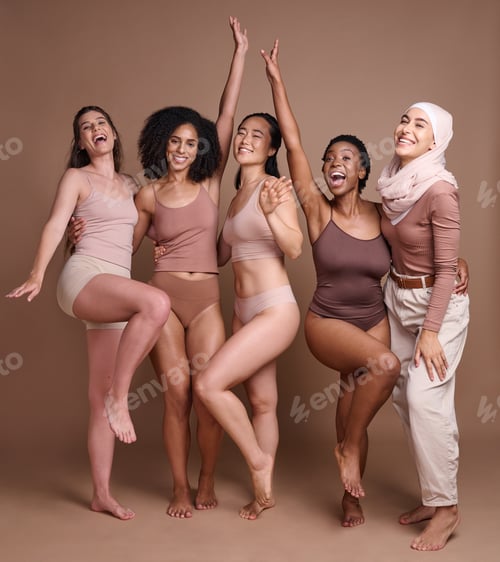 Preview: Beauty, women and celebrate diversity portrait in underwear with modest muslim woman for skincare