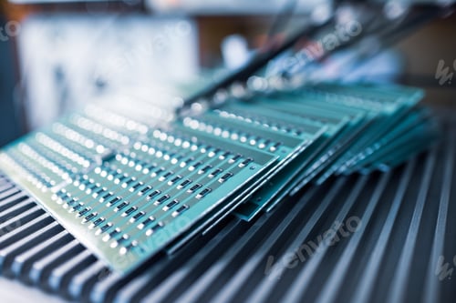 Preview: Close-up side view of a panel of SMD resistors