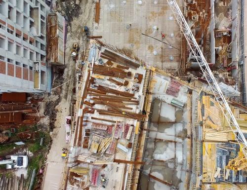 Preview: Aerial drone view of construction site of new modern building.