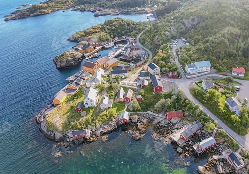Preview: Aerial view of a colorful coastal village.