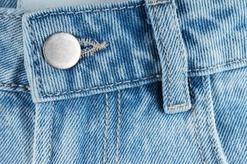 Preview: Metal Button, Belt Loop With Decorative Seams Of Blue Denim Jeans Close Up, Macro, Design Detail