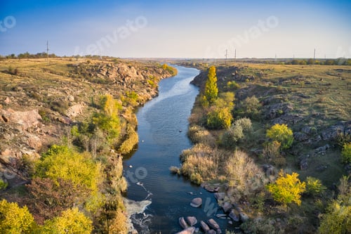 Preview: Small fast stream Kamenka in the evening light in Ukraine